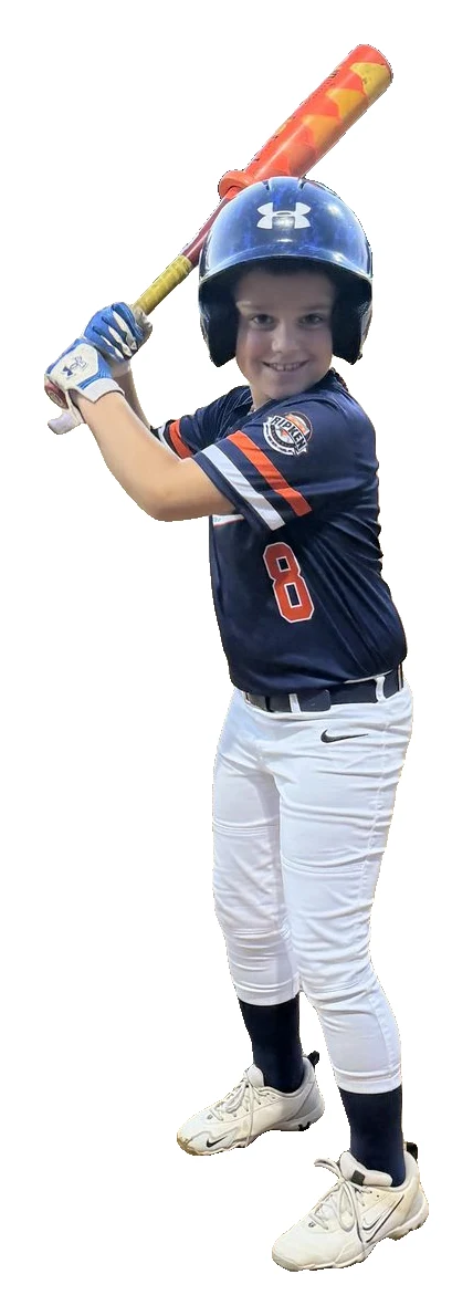 Bentley in his number 8 baseball uniform